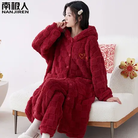 珊瑚绒睡衣冬季加绒加厚新款红色本命年喜爱家居服睡袍女款秋冬款商品大图