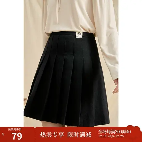 茵曼短款半身裙2023春秋新款女复古格纹包臀a字裙子ins显瘦百褶裙图片