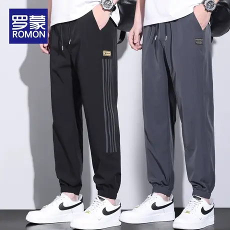 罗蒙冰丝裤子男夏季薄款工装束脚2024新款潮牌速干九分男士休闲裤图片