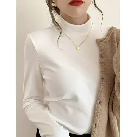 德绒半高领打底衫女秋冬季洋气内搭叠穿卫衣中领t恤加绒磨毛上衣商品大图