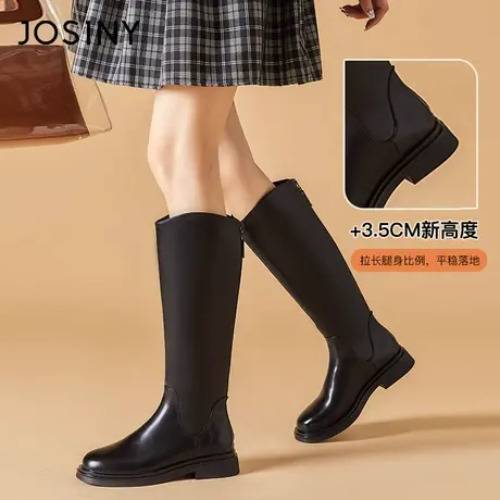 卓诗尼V口长筒靴女冬季加绒厚底大筒围胖mm瘦瘦长靴2023新款粗腿商品大图