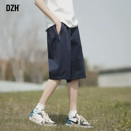 男士休闲冰丝短裤男潮牌半截裤藏青色裤子直筒宽松速干裤夏季中裤商品大图