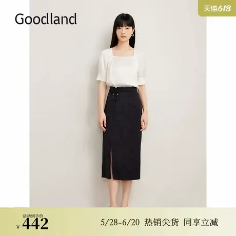 Goodland美地夏季气质方领衬衫流光通勤上衣商品大图