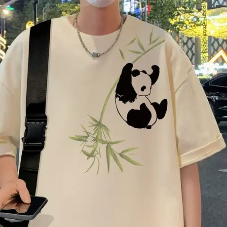 纯棉宽松港风短袖t恤男夏季2025新款卡通印花国潮半袖男生体恤衫商品大图