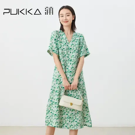 蒲PUKKA 原创设计2023夏季新定制斜纹加厚苎麻优雅法式茶歇连衣裙图片
