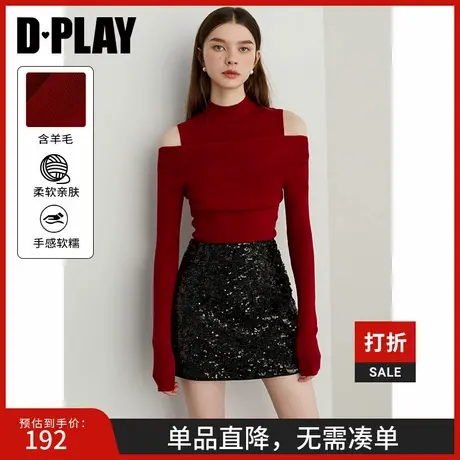 DPLAY2025年春季新款气质红色针织衫内搭洋气独特气质上衣女毛衫商品大图