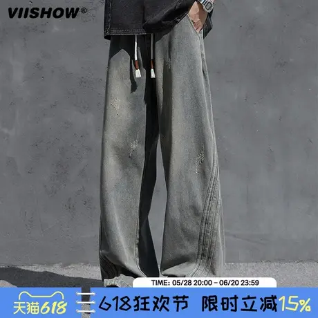 VIISHOW夏季弯刀牛仔裤子男情侣百搭美式潮牌薄款宽松休闲长裤商品大图