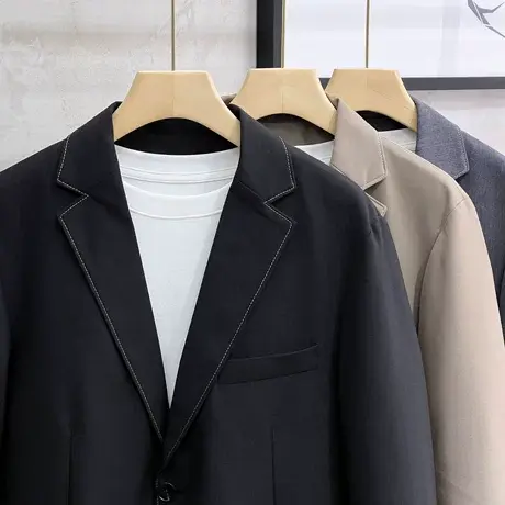 春秋季新款高级感学院风小西装男修身韩版潮流单西外套男休闲西服图片