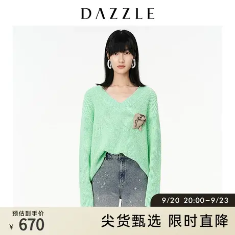 DAZZLE地素 奥莱春季爱心小怪物装饰宽松针织衫毛衣女商品大图
