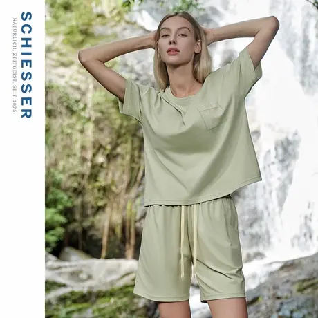 SCHIESSER舒雅夏季女士纯棉软糯亲肤透气带胸垫家居服套装22962H图片