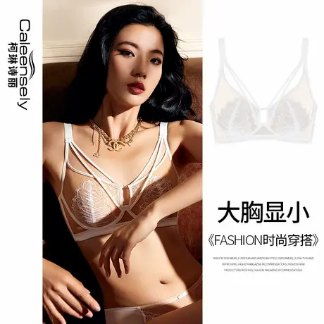 女士法式蕾丝大胸显小夏季超薄杯文胸性感软钢圈美背聚拢薄款内衣商品大图