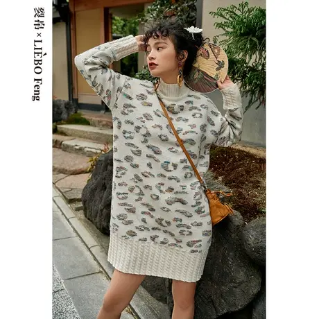 裂帛LIEBOFeng设计师品牌chic复古宽松藏肉小高领彩色长袖连衣裙图片