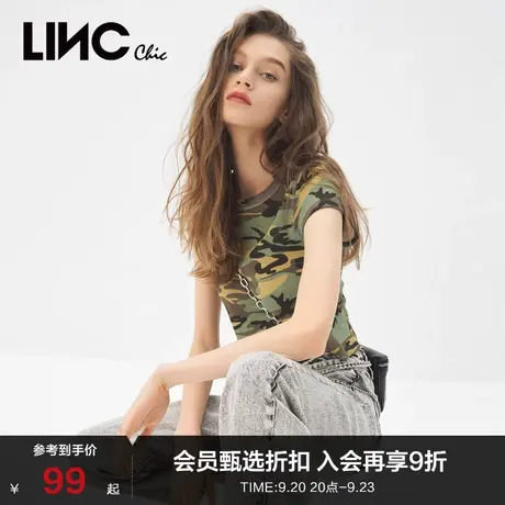 【T恤合集】LINC金羽杰t恤女复古针织短款短袖女T恤夏S212FK387商品大图