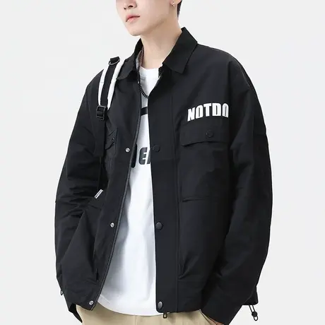 男士黑色工装外套男潮流百搭翻领休闲夹克春秋款2023新款上衣男款商品大图