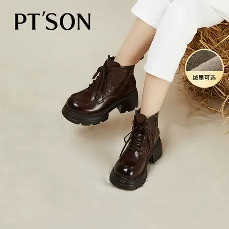 百田森马丁靴女2024新款英伦风森系短靴加绒时尚厚底增高马丁靴商品大图