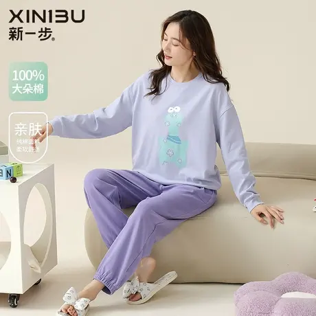 新一步2025春季新款长袖睡衣女纯棉套头春秋居家服宽松家居服套装商品大图