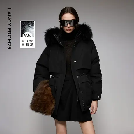 朗姿霍尔多巴吉鹅绒羽绒服连帽修身时尚通勤上衣女2025年冬季新款商品大图