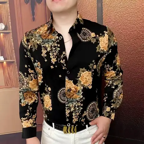 2025新款秋季男士长袖衬衫潮牌时尚痞帅气个性高级感复古印花衬衣商品大图
