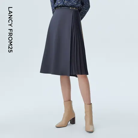LANCY/朗姿2023早秋新款高腰a字半身长裙子女百褶设计感遮肚子图片