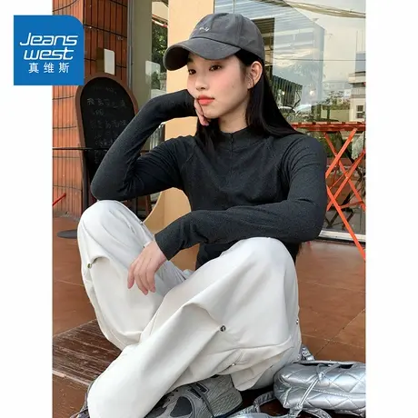 NOE真维斯半高领德绒打底衫2025新款秋冬季青少年磨毛长袖t恤女商品大图