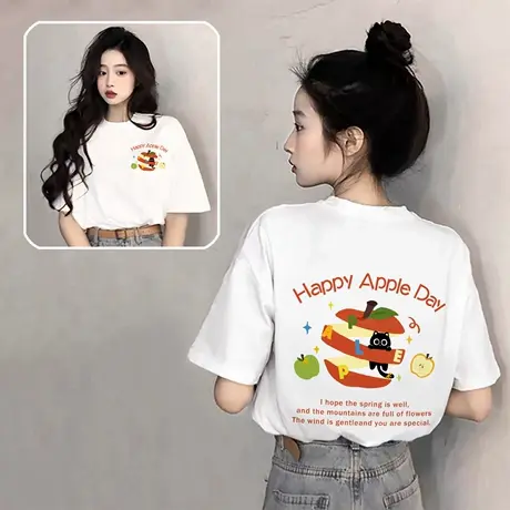 纯棉白色短袖t恤女2025新款夏季设计感大版宽松半袖上衣中长款ins图片