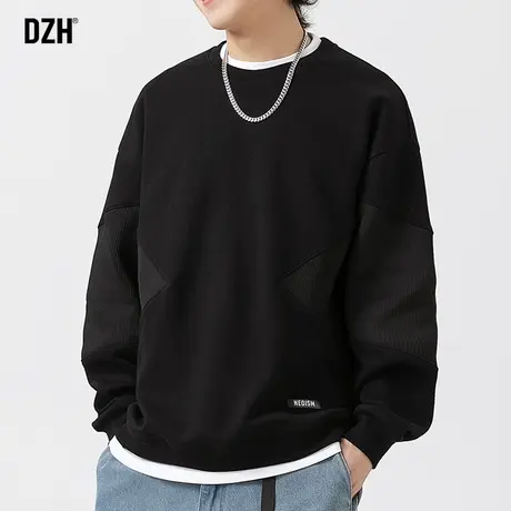 男生400G重磅卫衣男春秋季美式潮牌男装2023新款长袖黑色上衣圆领商品大图