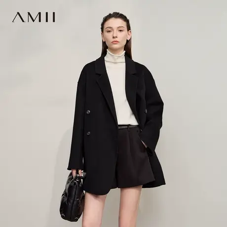 Amii2025冬新款轻奢宽松中长双排扣翻领落肩袖全羊毛双面呢外套商品大图