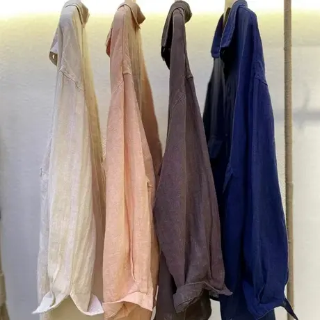 享永子【板娘直播间福利】色织汉麻衬衫女文艺复古宽松春秋上衣女商品大图