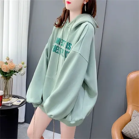 加绒加厚简约字母卫衣女2022年新款秋冬宽松慵懒风ins潮休闲上衣商品大图