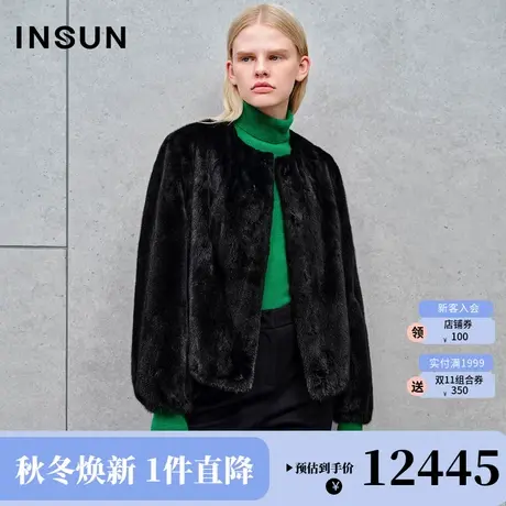 恩裳2023年冬款新款环保植物染母貂整皮暗门襟四合扣休闲皮草外套商品大图