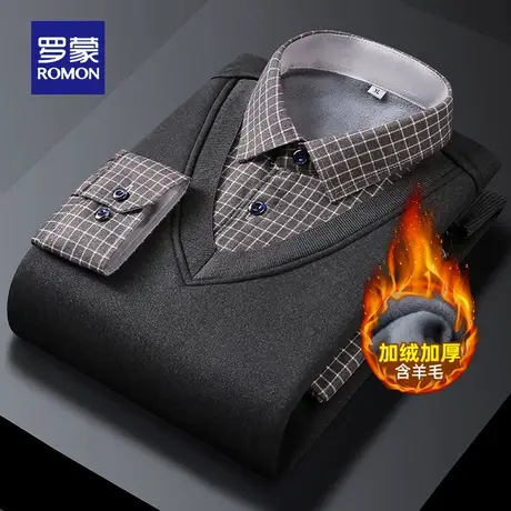 【加绒保暖】罗蒙男士休闲假两件衬衫领针织衫2023秋季新款毛衣男商品大图