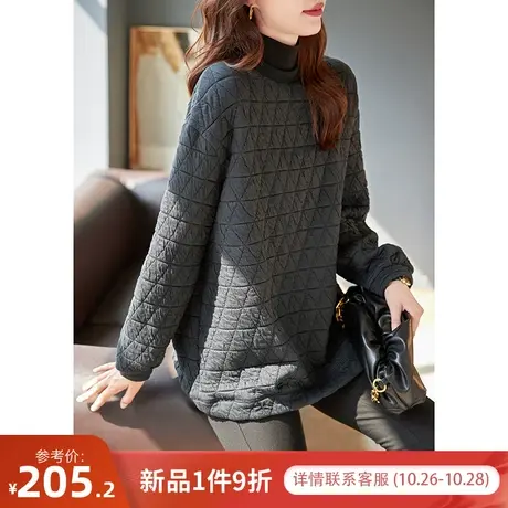 宝诗黎半高领宽松慵懒卫衣女秋冬长袖落肩套头休闲上衣2023年新款图片