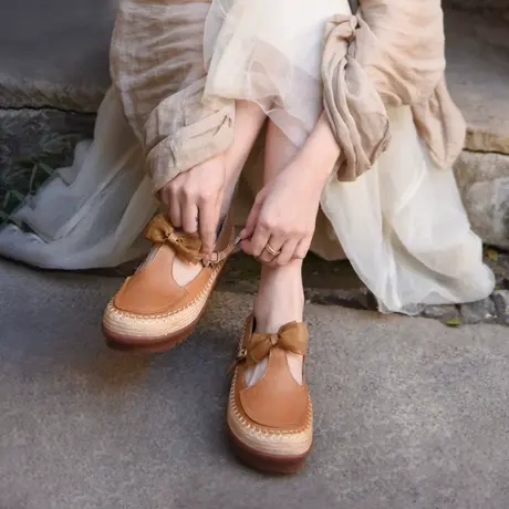 Artmu阿木原创复古森女T字蝴蝶结单鞋厚底手工鞋 玛丽珍鞋新款商品大图