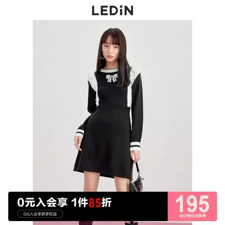 乐町纯欲拼色连衣裙休闲秋冬新款女气质黑裙黑色甜酷辣妹针织裙子商品大图