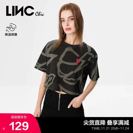 LINCCHIC金羽杰t恤女甜酷街头感印花短箱短袖女t恤夏S222FK365商品大图