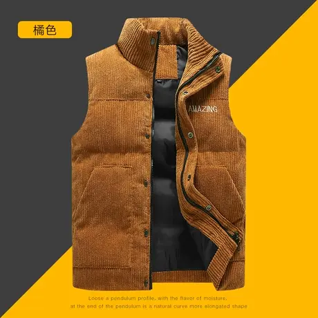 灯芯绒背心男士马甲2022年新款秋冬季加厚潮牌坎肩帅气羽绒棉马夹商品大图