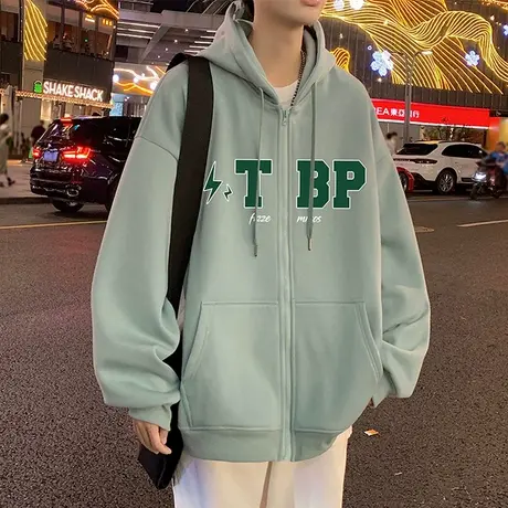 慵懒风连帽卫衣外套男春秋季美式复古oversize情侣重磅拉链开衫潮商品大图