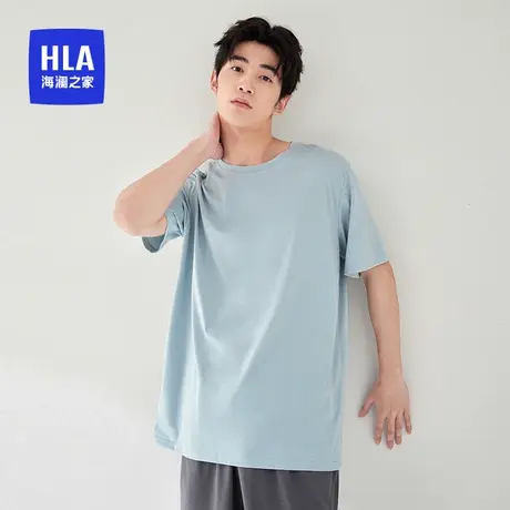 HLA/海澜之家男夏季冰丝凉感舒适休闲透气圆领短袖短裤青年家居服商品大图