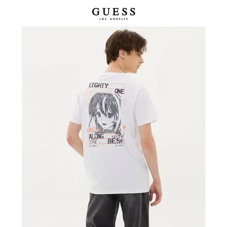 【38上新季】GUESS新品男士趣味涂鸦印花纯棉宽松休闲短袖T恤商品大图