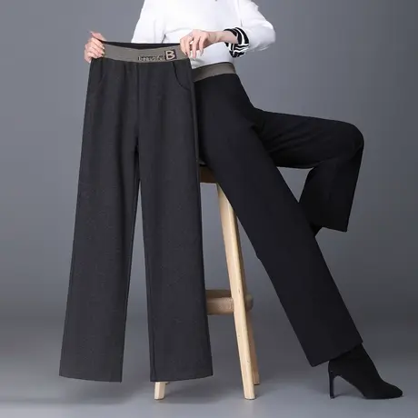 毛呢阔腿裤女春秋高腰垂感秋冬裤子2023年新款大码宽松妈妈直筒裤商品大图