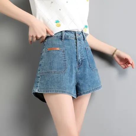 时尚气质牛仔短裤2023年夏季新款女士简约高腰显瘦通勤百搭直筒裤商品大图