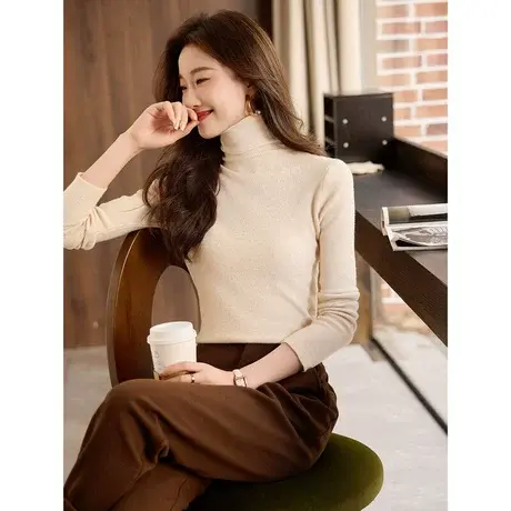 时尚气质毛衣2023年冬季新款高领修身百搭纯色针织套头内搭上衣图片