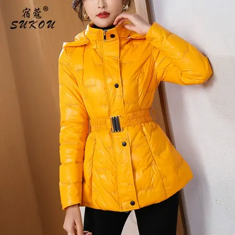 靓丽黄色轻薄羽绒服女短款小个子2024冬装新款加厚白鸭绒小款外套商品大图