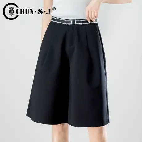 黑色西装短裤女夏季宽松高腰a字大码女胖mm休闲阔腿五分裤女薄款商品大图