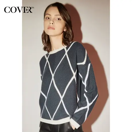COVER冬季复古菱形格提花羊毛针织衫图片
