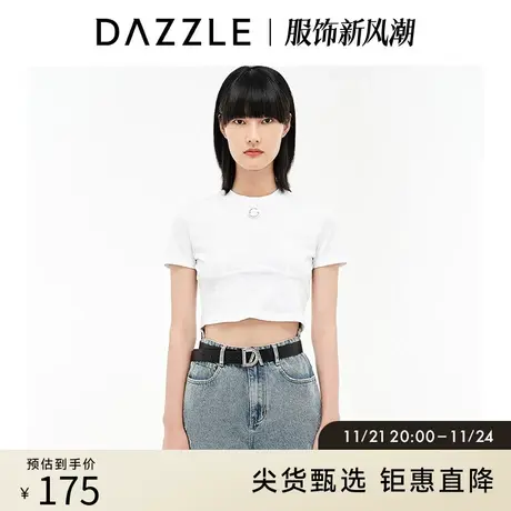 DAZZLE地素奥莱 立体LOGO白色短袖t恤短款上衣女2D3B3101C图片