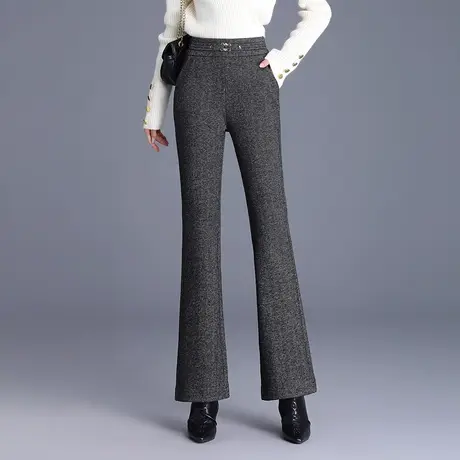 气质灰色微喇裤女士长裤子2023新款秋冬高腰通勤修身喇叭裤休闲裤图片