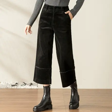 灯芯绒阔腿裤女秋冬女裤2024新款八分裤小个子条绒裤子九分直筒裤商品大图