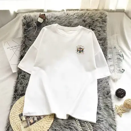 白色短袖t恤女装2023年新款夏季春秋内搭打底衫上衣体恤纯棉百搭商品大图