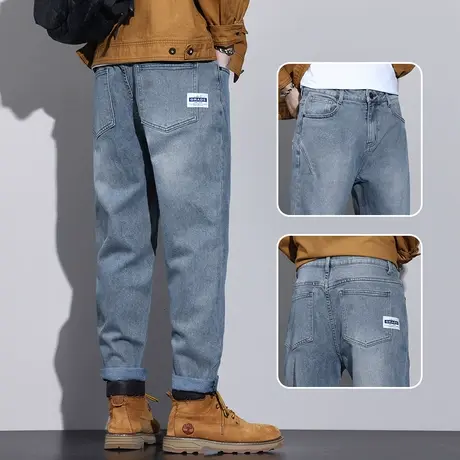 春装男款春天复古休闲牛仔长裤春季新塘水洗宽松直筒男裤子春秋款商品大图